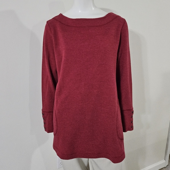 J.Jill Womens Red Waffle Knit Cotton Blend Cozy Long Sleeve Top Heathered Red XL - Picture 4 of 12